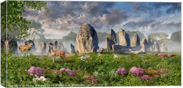 Carnac neolthic standing stones at sunrise,  Franc Canvas Print by Paul E Williams