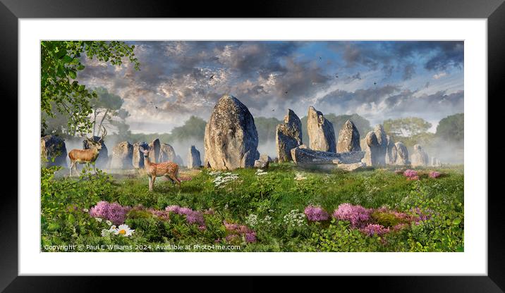 Carnac neolthic standing stones at sunrise,  Franc Framed Mounted Print by Paul E Williams