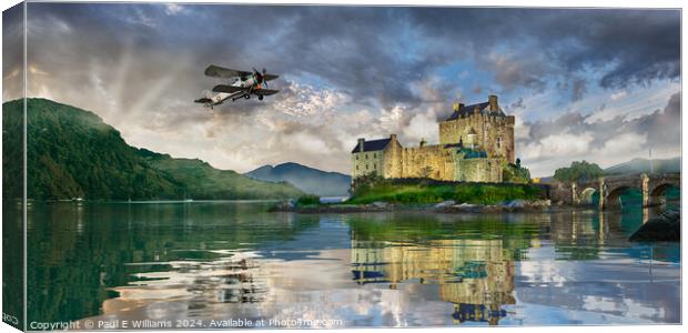 Swordfish Biplane Flying Over Eilean Donan Castle, Scotland. Canvas Print by Paul E Williams