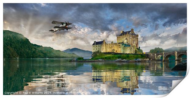 Swordfish Biplane Flying Over Eilean Donan Castle, Scotland. Print by Paul E Williams