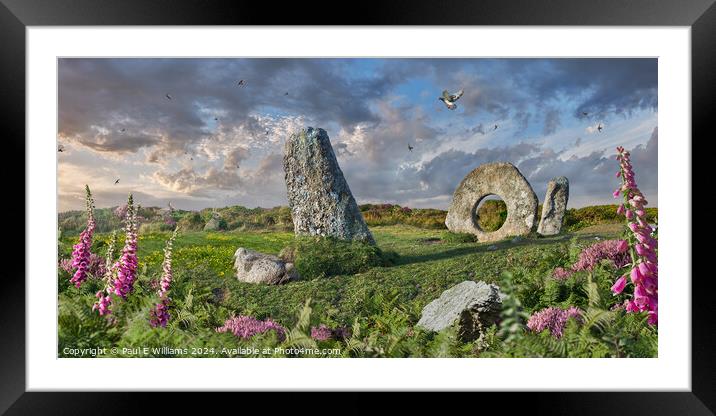 Men-an-tol neolithic  standing stones, Cornwall Framed Mounted Print by Paul E Williams