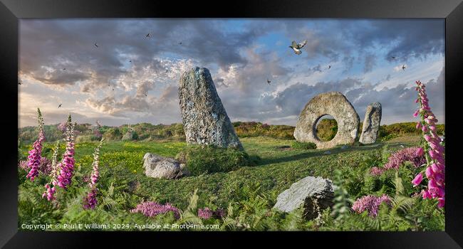 Men-an-tol neolithic  standing stones, Cornwall Framed Print by Paul E Williams