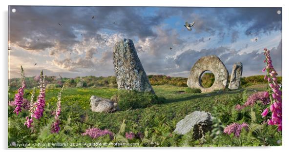 Men-an-tol neolithic  standing stones, Cornwall Acrylic by Paul E Williams