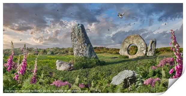 Men-an-tol neolithic  standing stones, Cornwall Print by Paul E Williams