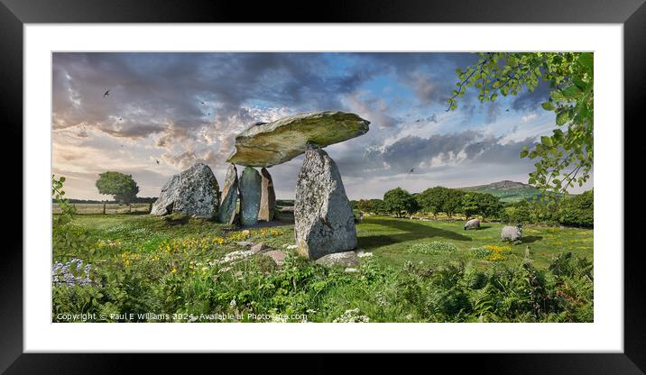 Pentre Ifan Neolithic megalitic burial chamber dol Framed Mounted Print by Paul E Williams