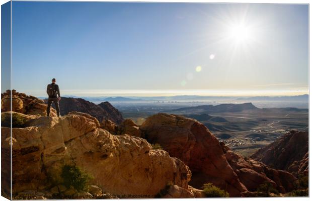 Male Hiker Viewing the Beautiful Las Vegas Skyline  Canvas Print by Madeleine Deaton