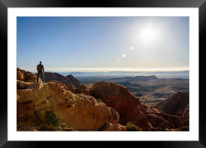 Male Hiker Viewing the Beautiful Las Vegas Skyline  Framed Mounted Print by Madeleine Deaton