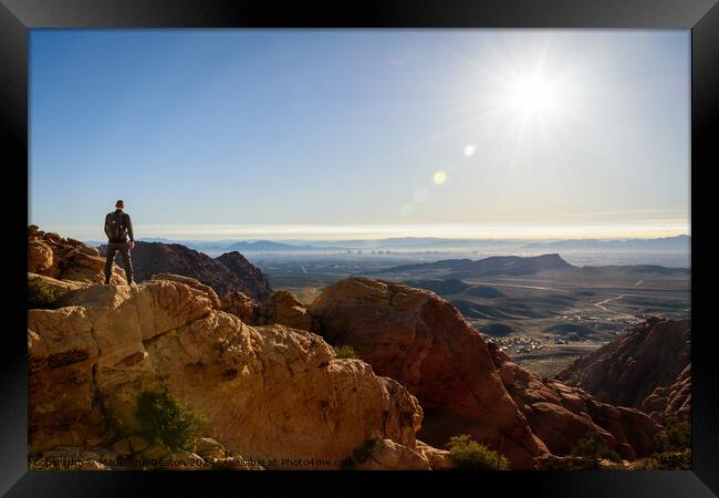 Male Hiker Viewing the Beautiful Las Vegas Skyline  Framed Print by Madeleine Deaton