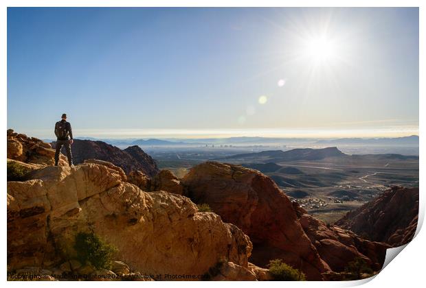 Male Hiker Viewing the Beautiful Las Vegas Skyline  Print by Madeleine Deaton
