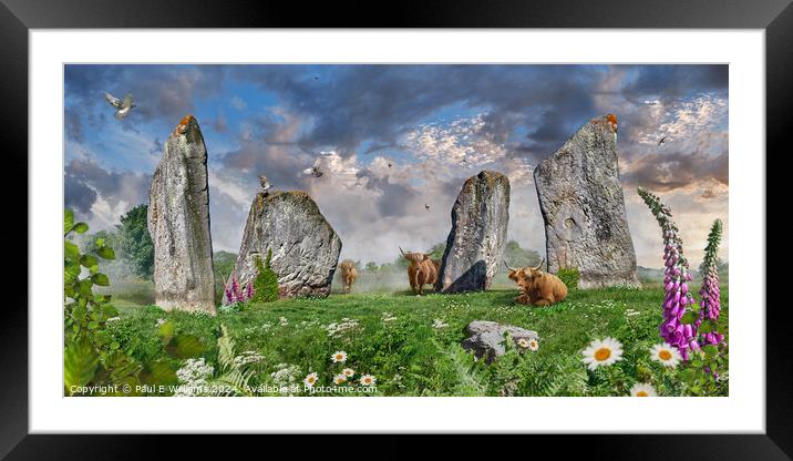 Picturesque Avebury Neolithic stone circle, England.  Framed Mounted Print by Paul E Williams