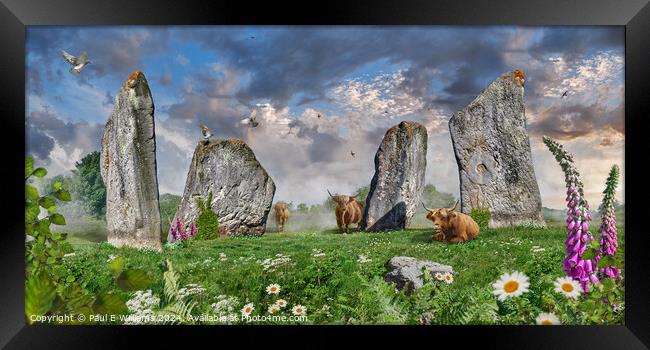 Picturesque Avebury Neolithic stone circle, England.  Framed Print by Paul E Williams