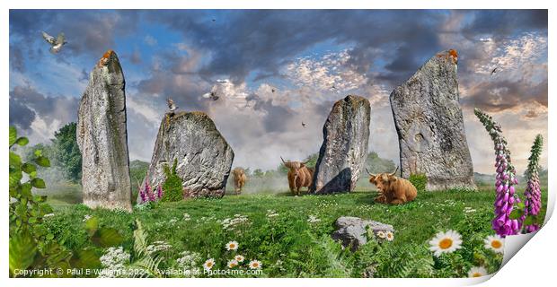 Picturesque Avebury Neolithic stone circle, England.  Print by Paul E Williams