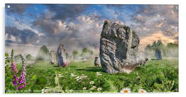 The Iconic Avebury Neolithic stone circle, England.  Acrylic by Paul E Williams