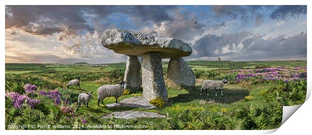 Lanyon Quoit Neolithic standing stones, Cornwall Print by Paul E Williams