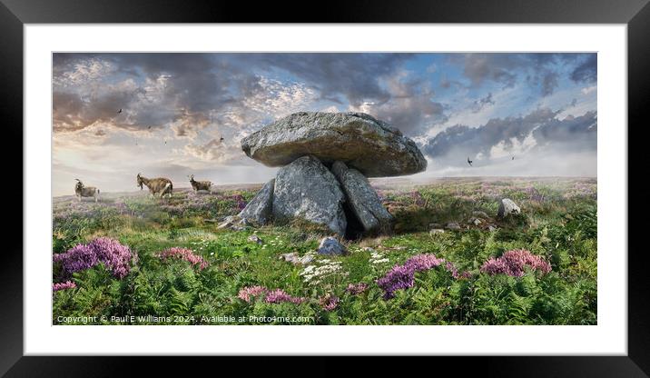 Chun or Chûn Neolithic burial dolmen quoit, Cornwall. Framed Mounted Print by Paul E Williams