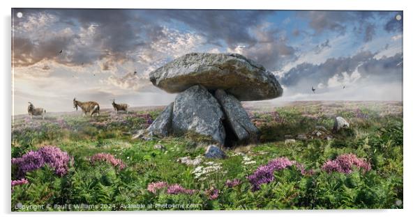 Chun or Chûn Neolithic burial dolmen quoit, Cornwall. Acrylic by Paul E Williams