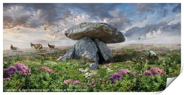 Chun or Chûn Neolithic burial dolmen quoit, Cornwall. Print by Paul E Williams