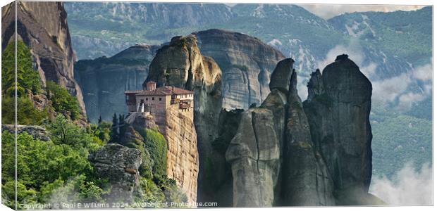 The spectacular Meteora Monastery of Rossanou, Gre Canvas Print by Paul E Williams