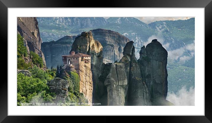 The spectacular Meteora Monastery of Rossanou, Gre Framed Mounted Print by Paul E Williams