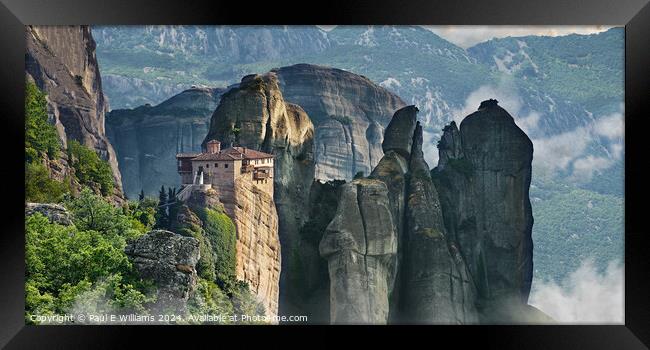 The spectacular Meteora Monastery of Rossanou, Gre Framed Print by Paul E Williams