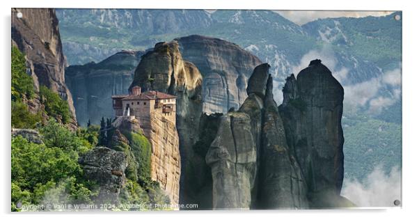 The spectacular Meteora Monastery of Rossanou, Gre Acrylic by Paul E Williams