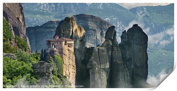 The spectacular Meteora Monastery of Rossanou, Gre Print by Paul E Williams