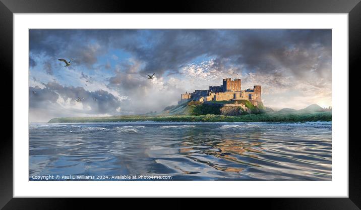 Bamburgh Castle in a misty sunset, England Framed Mounted Print by Paul E Williams