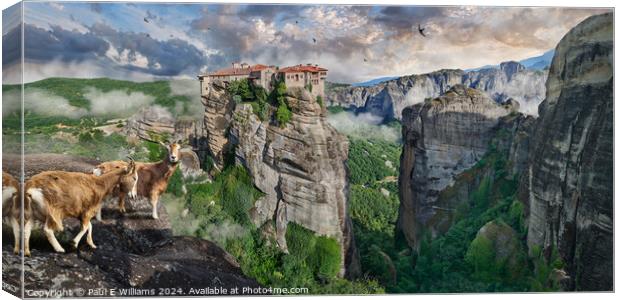 Spectacular Meteora Monastery of Varlaam, Greece Canvas Print by Paul E Williams