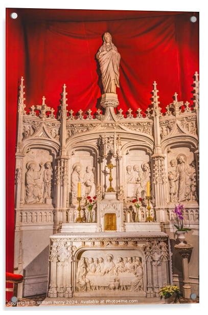Mary Statue Chapel Altar Saint Nizier Church Lyon France Acrylic by William Perry
