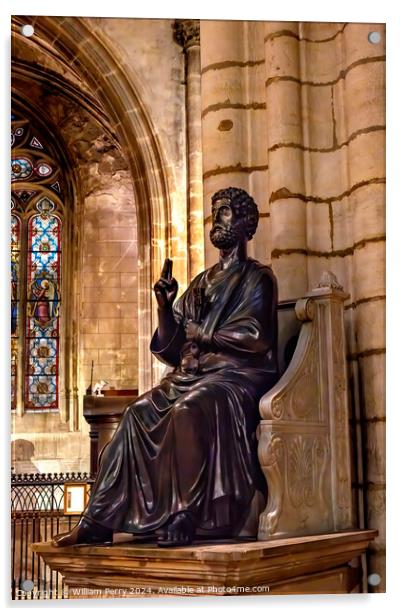 Saint Peter Statue Saint Nizier Church Lyon France Acrylic by William Perry