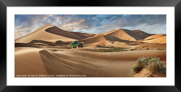 Defender Crossing the Erg Chebbi Sand Dunes, Sahara, Morocco. Framed Mounted Print by Paul E Williams