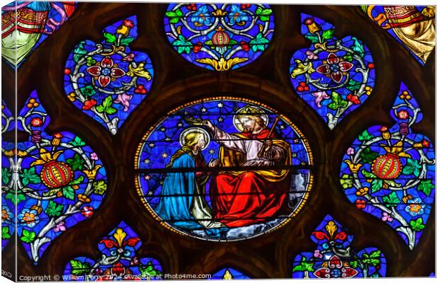 Mary Coronation Stained Glass Saint Nizier Church Lyon France Canvas Print by William Perry