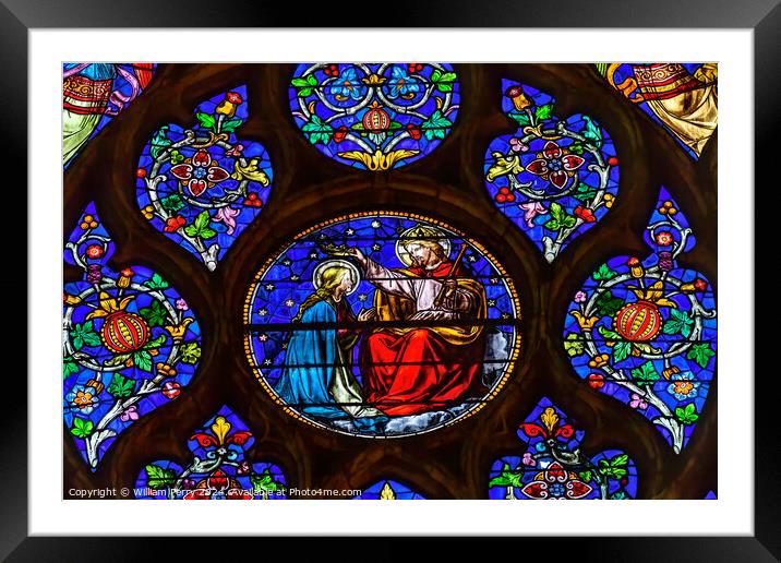 Mary Coronation Stained Glass Saint Nizier Church Lyon France Framed Mounted Print by William Perry