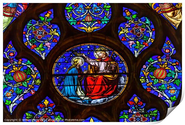 Mary Coronation Stained Glass Saint Nizier Church Lyon France Print by William Perry