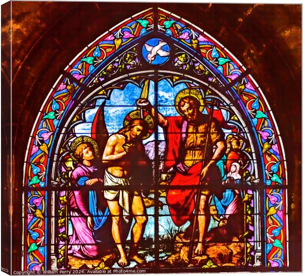 Jesus Baptism Stained Glass Saint Nizier Church Lyon France Canvas Print by William Perry