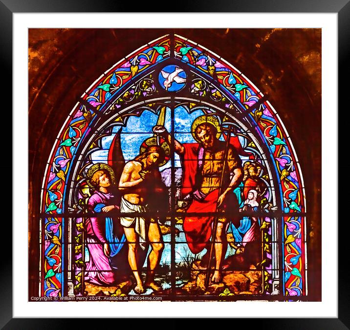 Jesus Baptism Stained Glass Saint Nizier Church Lyon France Framed Mounted Print by William Perry