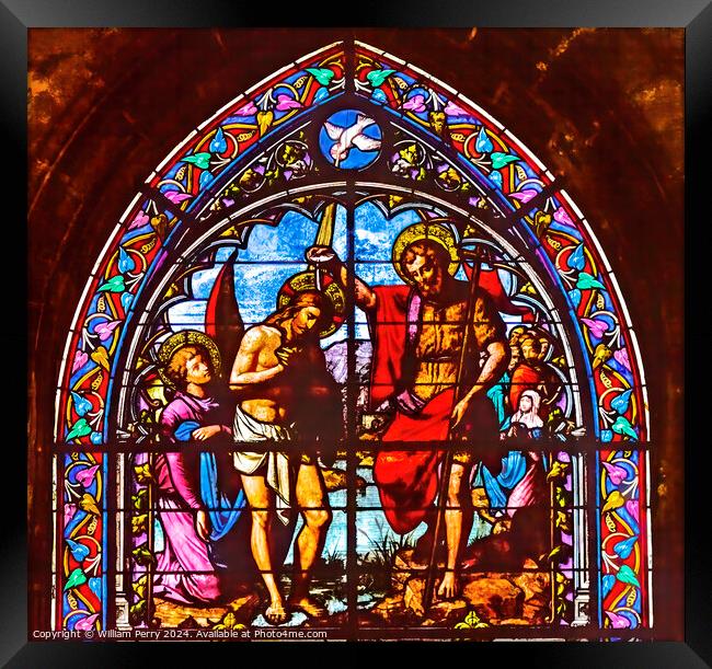 Jesus Baptism Stained Glass Saint Nizier Church Lyon France Framed Print by William Perry
