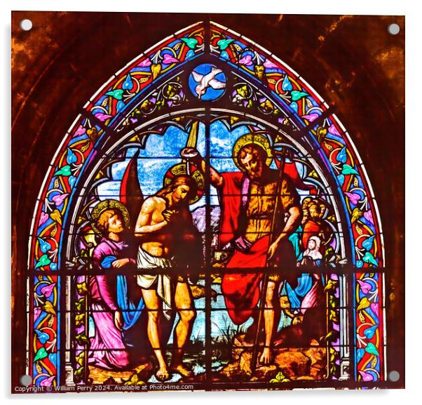 Jesus Baptism Stained Glass Saint Nizier Church Lyon France Acrylic by William Perry