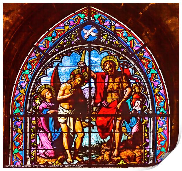Jesus Baptism Stained Glass Saint Nizier Church Lyon France Print by William Perry
