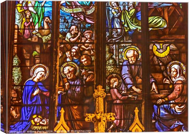 Nativity Stained Glass Saint Nizier Church Lyon France Canvas Print by William Perry