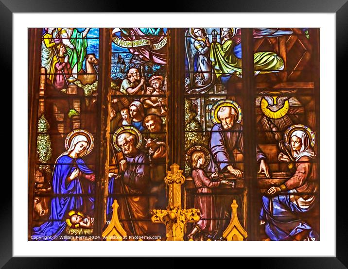 Nativity Stained Glass Saint Nizier Church Lyon France Framed Mounted Print by William Perry