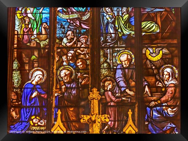 Nativity Stained Glass Saint Nizier Church Lyon France Framed Print by William Perry