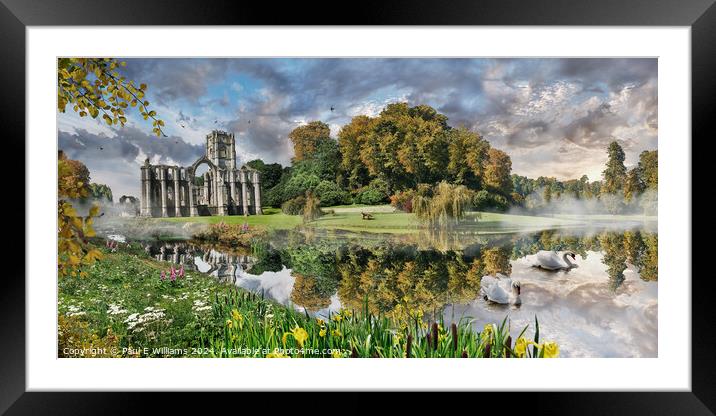 The Gothic ruins of Fountains Abbey England Framed Mounted Print by Paul E Williams