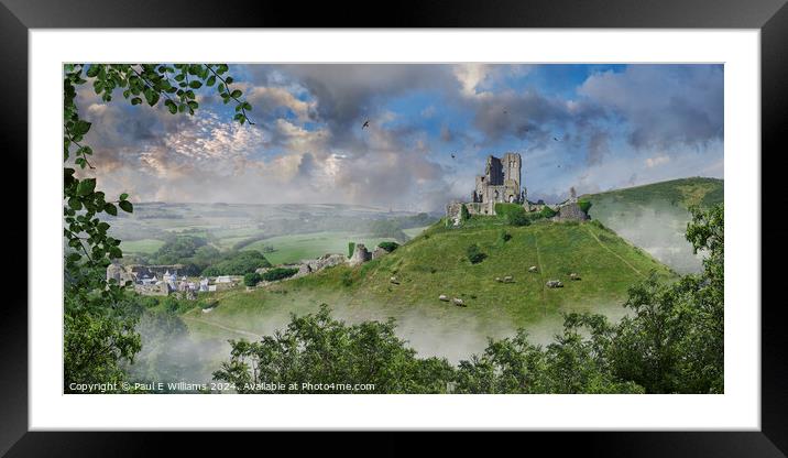 The Medieval Corfe castle, Dorset England Framed Mounted Print by Paul E Williams
