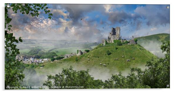 The Medieval Corfe castle, Dorset England Acrylic by Paul E Williams