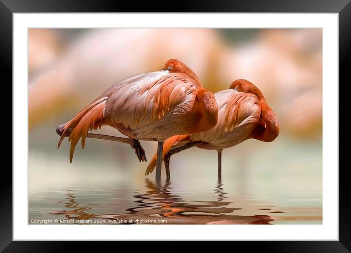 A pair of flamingoes Framed Mounted Print by Ronald Haslam