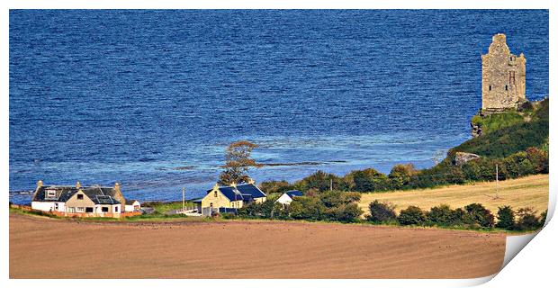 Greenan Castle and cottages, Ayr, Scotland Print by Allan Durward Photography