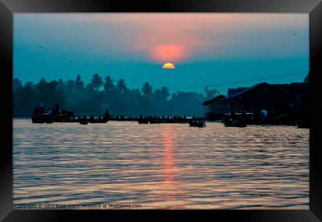 Sunrise Over Lok Baintan, Indonesia Framed Print by Alice Rose Lenton