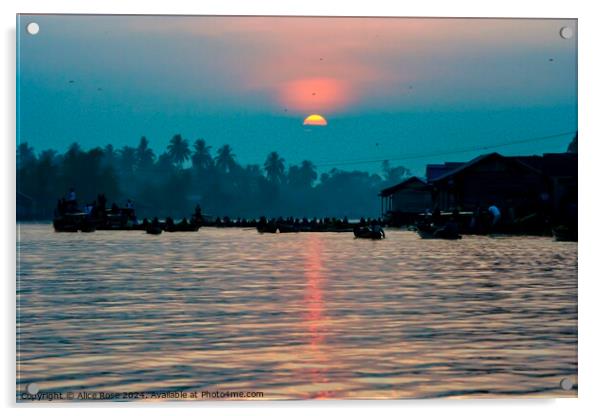 Sunrise Over Lok Baintan, Indonesia Acrylic by Alice Rose Lenton