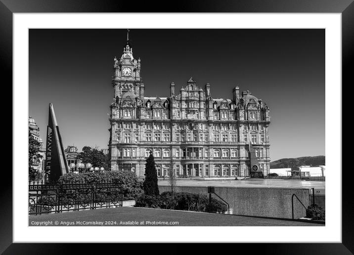 Balmoral Hotel in Edinburgh mono Framed Mounted Print by Angus McComiskey